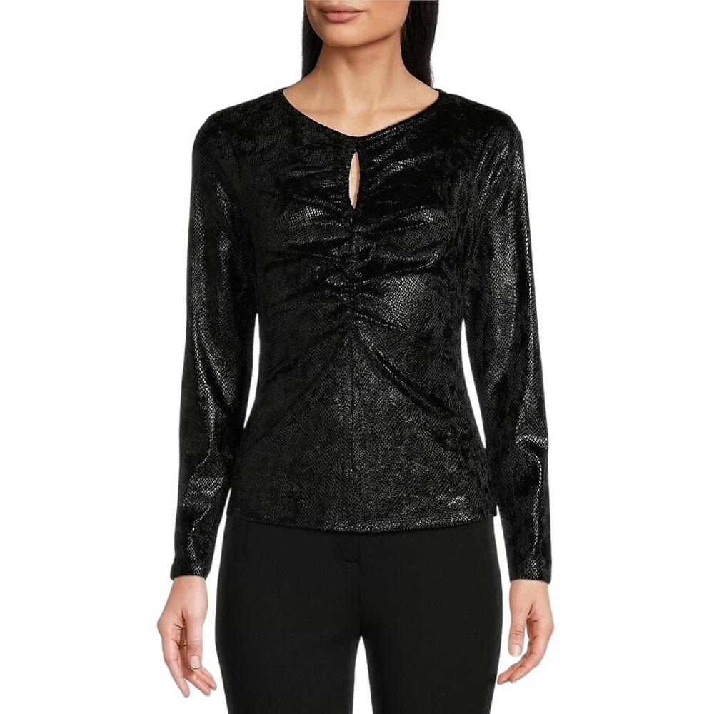 Michael Michael Kors Black Metallic Snakeskin Keyhole Top XS NEW